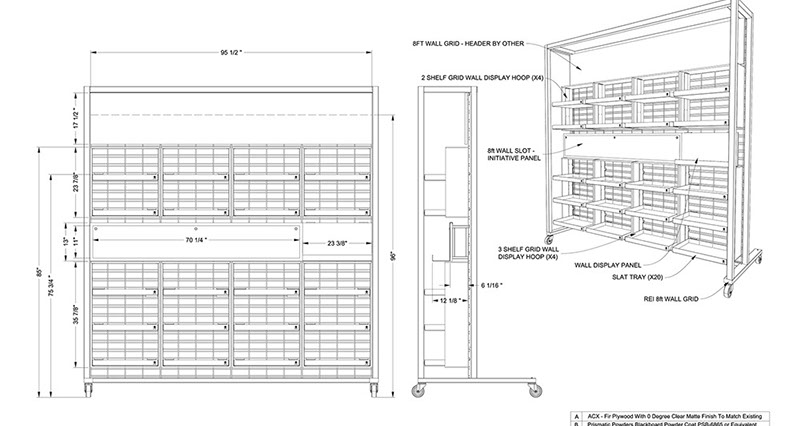 an image of design detail drawings of Hydro Flask retail fixture by Shane Fletcher