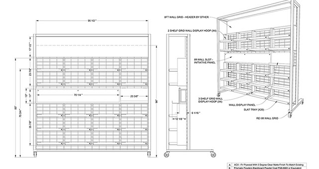 an image of design detail drawings of Hydro Flask retail fixture by Shane Fletcher